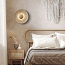Axyaa LED Wall Sconce Wabi Sabi Yellow Travertine Stone Wood Bedroom Lamp