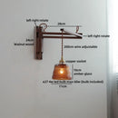 Axyaa Antique Brass Wall Lamp with Amber Glass Shade for Home Decor
