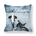 Axyaa Ocean Blue Whale Throw Pillow Cover, 45x45CM, Sea Fish Decor Pillows