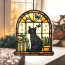 Axyaa Black Cat Hanging Decor, Arch Window with Butterfly/Stars Design