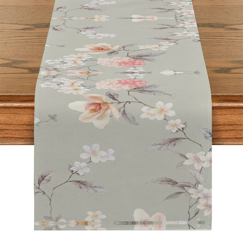 Axyaa Yellow Leaf Plant Table Runner | Chinese Style Floral Table Decor