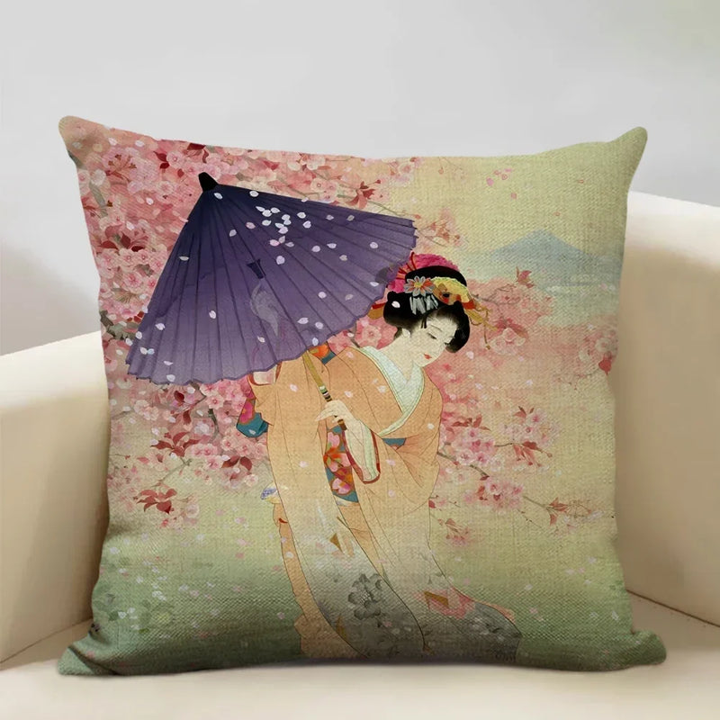 Axyaa Classic Japanese Lady Cushion Cover 45x45cm Home Decor Pillowcase