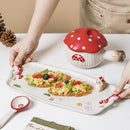 Axyaa Cute Girl Heart Ceramic Tableware Set, Red Mushroom Design, Single Handle Bowl