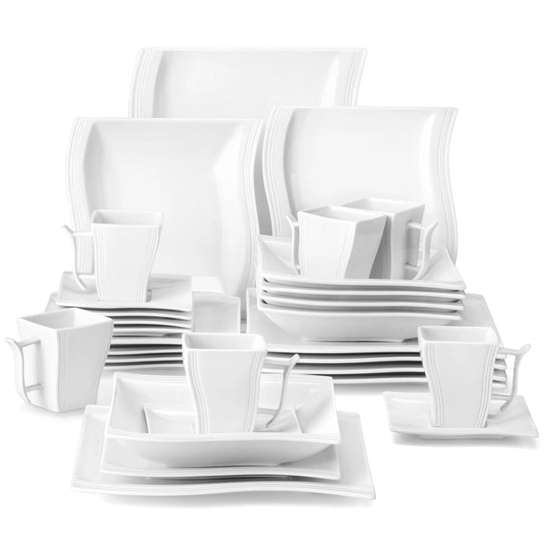 Axya FLORA 30/60-Piece White Porcelain Dinner Set for 12 Person