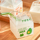 Axyaa 380ml Kawaii Milk Carton Glass Cup Strawberry Peach Theme