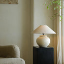 Wabi-sabi Retro Ceramic Table Lamp with Fabric Shade for Home Decor by Axyaa