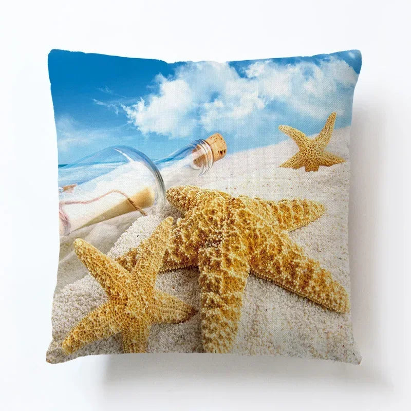 Summer Beach Alphabet Linen Pillowcase by Axyaa - Decorative Throw Pillow Cover