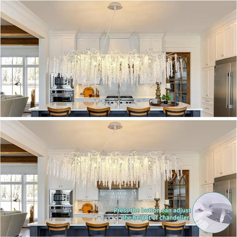 Axyaa Silver Crystal Branch Chandelier for Kitchen Dining Bedroom Living Room