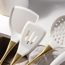 Axyaa White Gold Silicone Kitchen Utensils Set - Heat-resistant, Pasta Colander Shovel & Turner