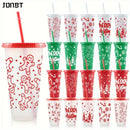Axyaa Christmas PP Straw Cup 710ML 24OZ Reusable Santa Party Water Bottle Juice Coffee Milk Cup