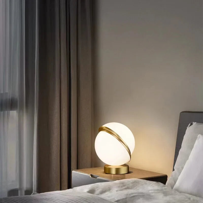 Axya Nordic White Ball LED Bedside Lamp - Creative Round Metal Lighting