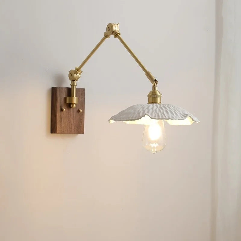 Axyaa Ceramic Copper Swing Arm LED Wall Light for Home Decor