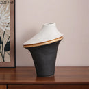 Axyaa Black White Color Block Ceramic Vase Gold Plant Pot Room Decor Aesthetic