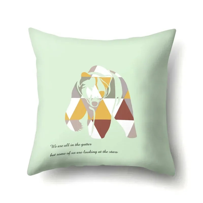 Axyaa Woodland Animal Cushion Cover: Bear Deer Pillow Case for Home Decor
