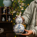 Axyaa Gourd Porcelain Vase: Chinese Blue White Home Decor Flower Arrangement
