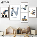 Axyaa Cartoon Vehicle & Dinosaur Canvas Wall Art for Boys Room