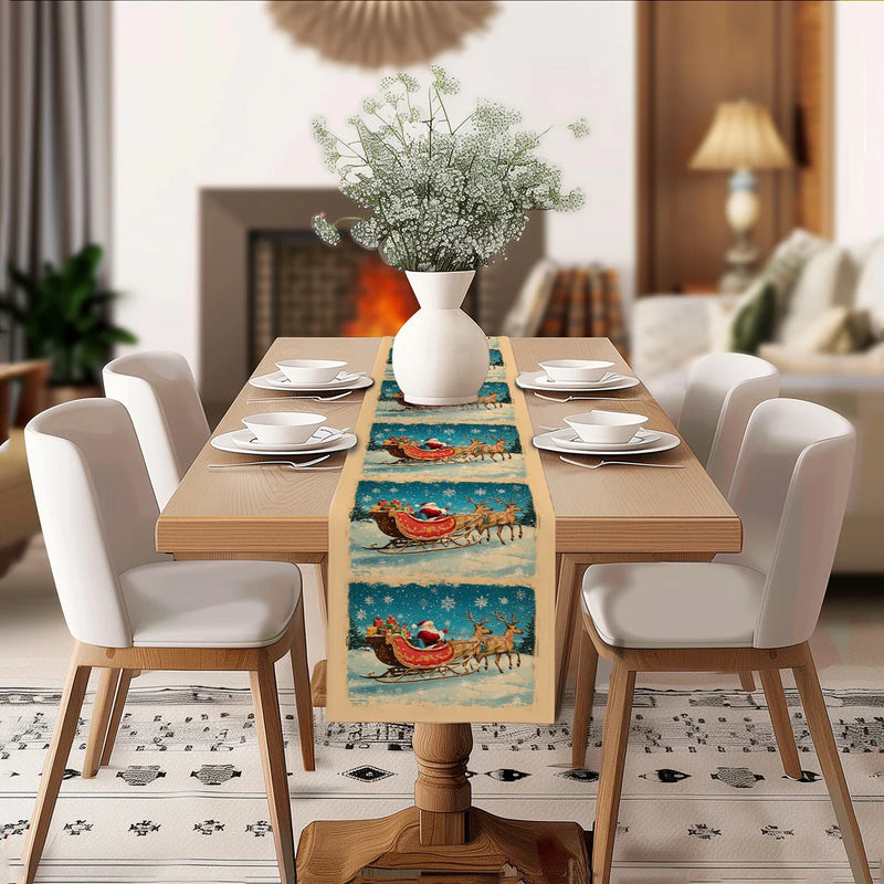 Axyaa Christmas Santa Table Runner - Washable Dining Cloth for Home Decoration