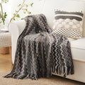 Axyaa Boho Knit Throw Blanket with Tassels - Soft Woven Sofa and Bed Plaid