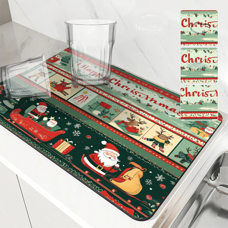 Axyaa Christmas Santa Drying Mat Absorbent Dish Placemat