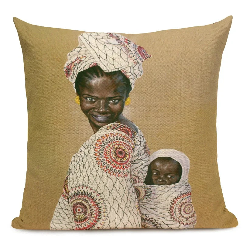 African Nation Women Portrait Pillow Cover for Home Decor by Axyaa