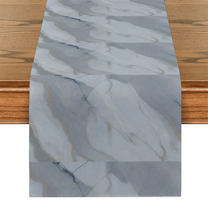 Pink Champagne Gold Textured Table Runner by Axyaa: Elegant Grey Marble Design for Stylish Tables