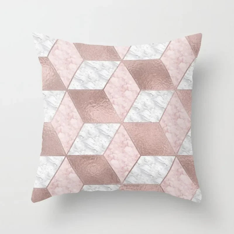 Pink Glitter Letter Flower Geometric Cushion Cover by Axyaa