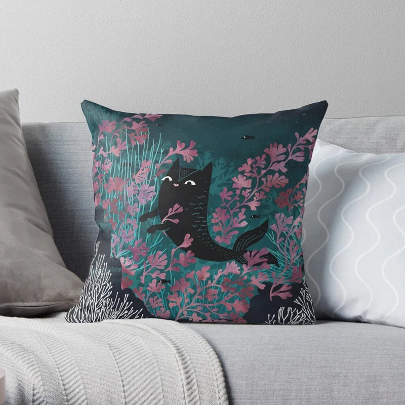 Cute Cat Decorative Pillow Case Cover for Modern Living Room Sofa by Axyaa