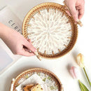 Axyaa Rattan Shell Basket Tray with Handle - Jewelry Storage & Living Room Organizer