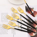 Axyaa Stainless Steel Tea Forks Set, Black Gold Mirror Cutlery Tableware