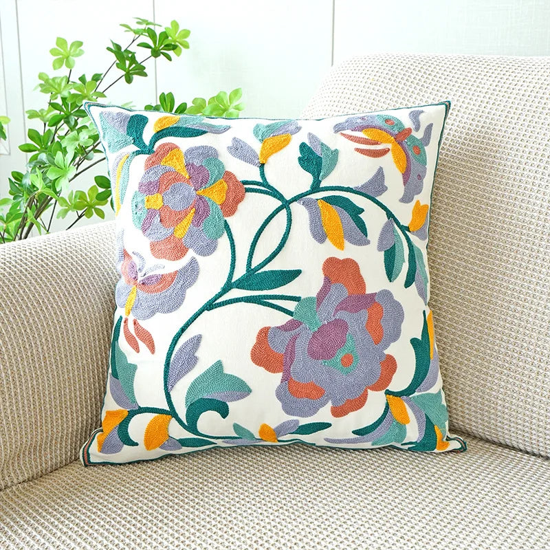 Axyaa Wild Floral Plant Embroidery Pillow Cover, 45x45cm, Country Style