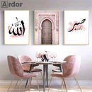 Pink Rose Flower Poster Moroccan Door Islamic Wall Art Canvas Print Axyaa Wall Decor