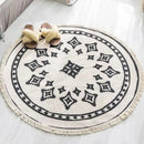 Axyaa Nordic Style Cotton Linen Round Carpets Boho Retro Handmade Floor Mats