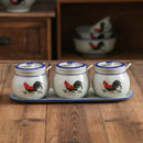 Axya Ceramic Rooster Seasoning Jar Set with Lid Spoon