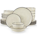 Axyaa Handpainted Spiral Ceramic Dinnerware Set in Beige - 24/48 Piece