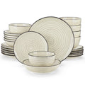 Axyaa Beige Spiral Ceramic Dinnerware Set - 24/48 Piece Dinner Plates, Dessert, Soup, Bowl