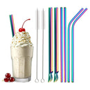 Axyaa Stainless Steel Wide Smoothie Straws 8-Pack with Cleaning Brush