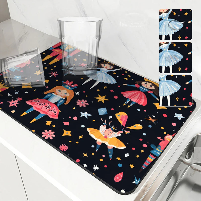 Axyaa Christmas Cartoon Coffee Mat: Absorbent & Draining for Tableware, Bathroom, & Kitchen