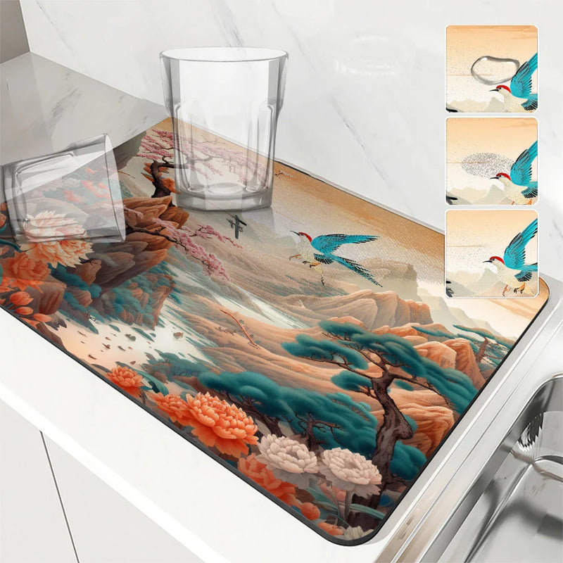Mountain Birds Non-Slip Absorbent Drying Mat by Axyaa