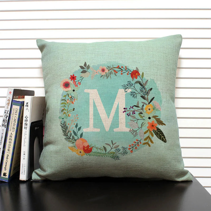 Axyaa 26 Letter Design Linen Sofa Cushion Cover 45x45cm Pillow Case for Bedroom & Living Room