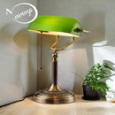 Axyaa Green/White Glass Bankers Desk Lamp with Zipper Switch for Living Room and Bedroom