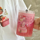 Axyaa Cute Glass Cup with Lid and Straw for Hot/Cold Drinks - 1000ml Capacity