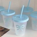 Axyaa Bowknot Tumbler: Cute Straw Cup for Ice Coffee, Tea, Juice - Portable & Kawaii