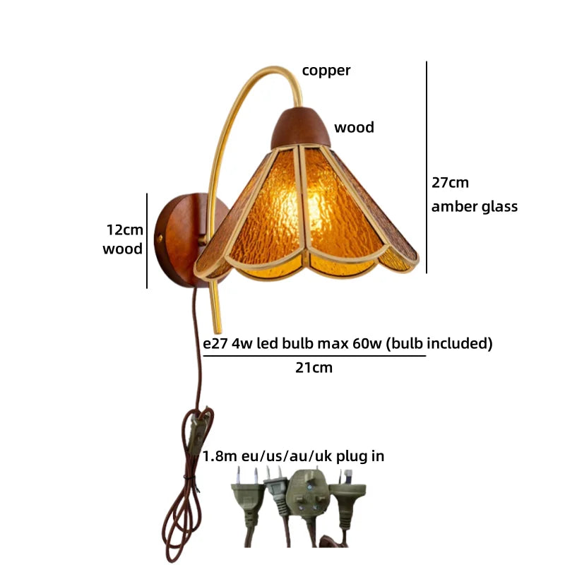 Axyaa Nordic LED Wall Lamp Clear Glass Wood Interior Decor Fixture