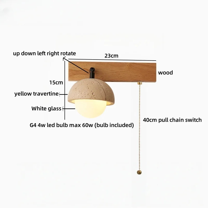 Axyaa White Glass LED Wall Sconce Lamp Yellow Travertine Stone Mirror Light