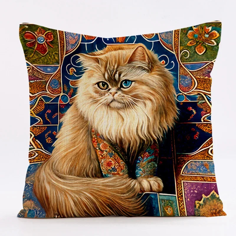 Axyaa Cat Linen Pillowcase 45x45cm for Home Décor and Comfort