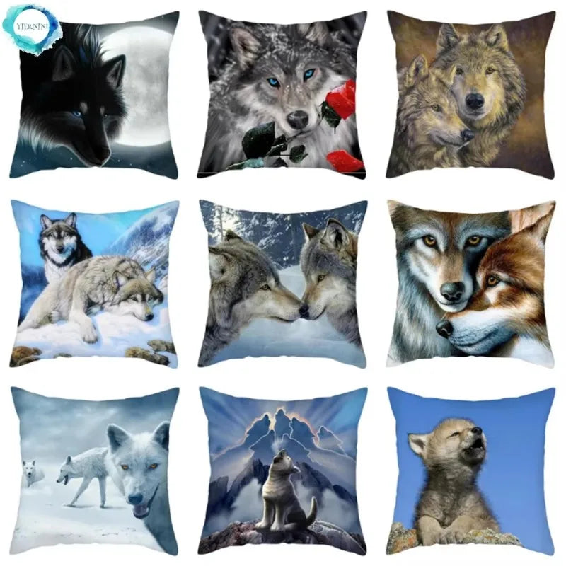Wild Wolf Print Pillow Cases by Axyaa: Animal Cushion Cover for Home Sofa Decor
