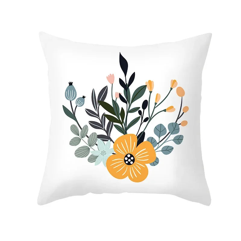 Axyaa Pink Blue Abstract Plants Floral Pillows Case - Modern Art Decor Sofa Couch