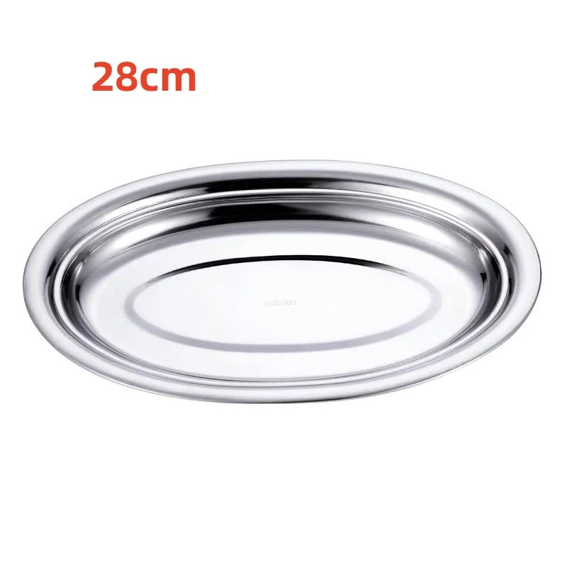 Axyaa Stainless Steel Oval Fish Plate for Dining, Sushi, Snacks, and Desserts