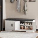 Axyaa Double-Layer Shoe Bench with Padded Seat, 4 Doors, Adjustable Shelves