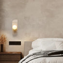 Axyaa White Glass Ball LED Wall Lamp Wabi Sabi Design Yellow Travertine